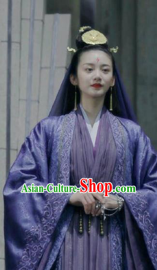 Chinese Ancient Swordsman Princess Ming He Hanfu Dress Historical Drama Listening Snow Tower Costume and Headpiece for Women