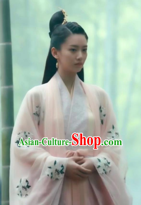 Chinese Ancient Female Swordsman Ye Huo Hanfu Dress Historical Drama Listening Snow Tower Costume and Headpiece for Women