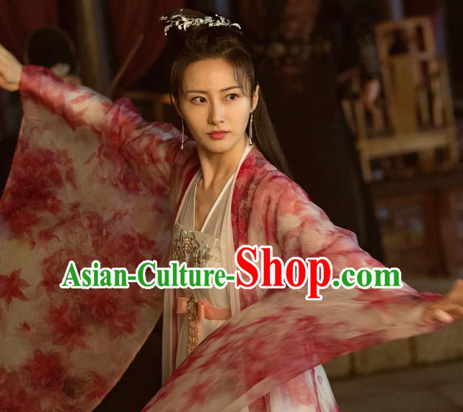 Chinese Historical Drama Ancient Ming Dynasty Female Swordsman Zhai Lanye Hanfu Dress Under the Power Costume and Headpiece for Women