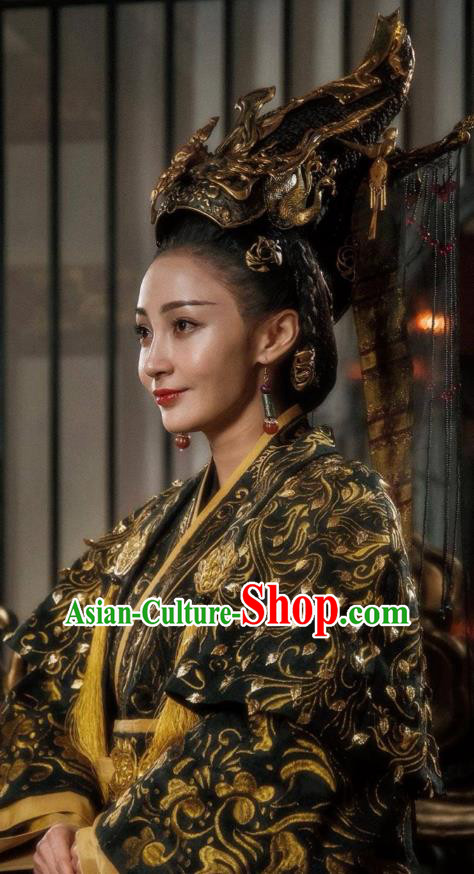 Chinese Ancient Queen Ye Zhen Dress Historical Drama Sword Dynasty Yao Di Costume and Headpiece for Women