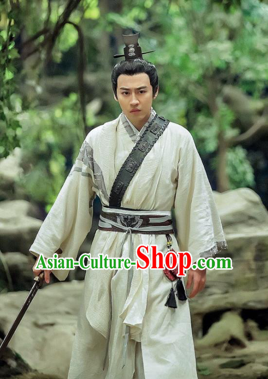 Drama Sword Dynasty Chinese Ancient Swordsman Jiang Li Costume and Headpiece Complete Set