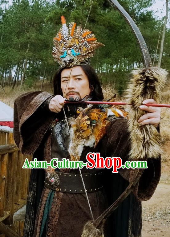 Drama Sword Dynasty Chinese Ancient King Zhan Moke Costume and Headpiece Complete Set