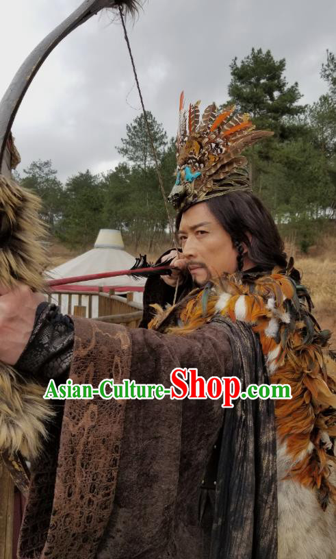 Drama Sword Dynasty Chinese Ancient King Zhan Moke Costume and Headpiece Complete Set