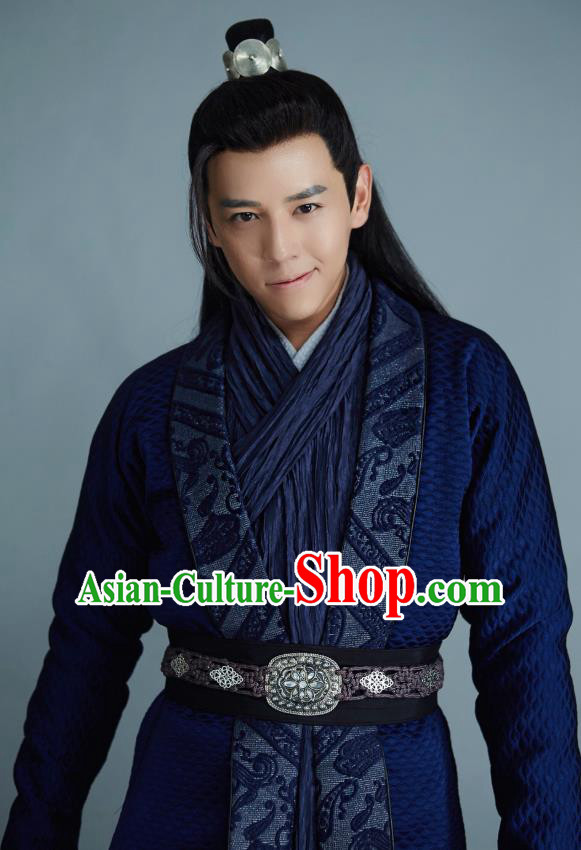 Drama Cinderella Chef Chinese Ancient Swordsman Chen Yang Blue Costume and Headpiece Complete Set