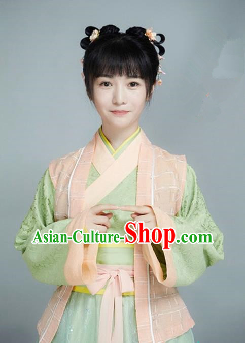 Chinese Ancient Slave Girl Qing Liu Dress Historical Drama Cinderella Chef Costume and Headpiece for Women