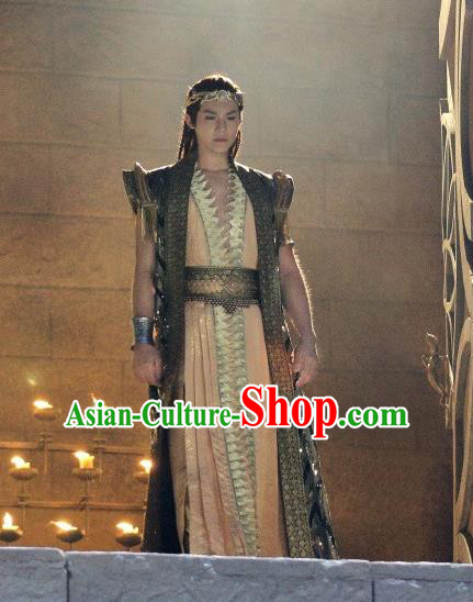 Drama An Oriental Odyssey Chinese Ancient Servant Mu Le Costume and Headpiece Complete Set