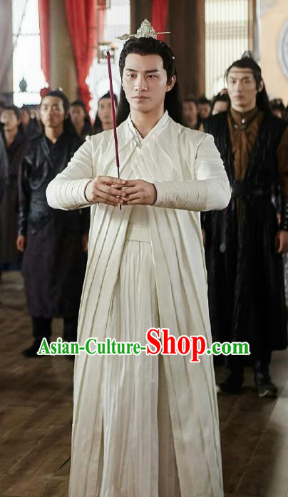 Drama Cinderella Chef Chinese Ancient Swordsman Xia Chunyu White Costume and Headpiece Complete Set