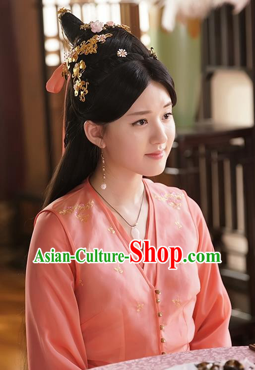 Chinese Ancient Courtesan Liu Yiyi Pink Dress Historical Drama Cinderella Chef Costume and Headpiece for Women