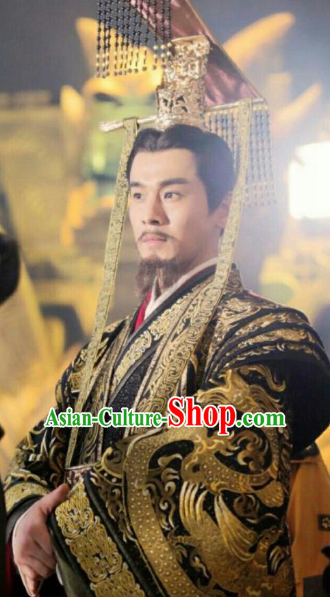 Drama Hero Dream Chinese Ancient Qin Dynasty First Emperor Ying Zheng Costume and Headpiece Complete Set