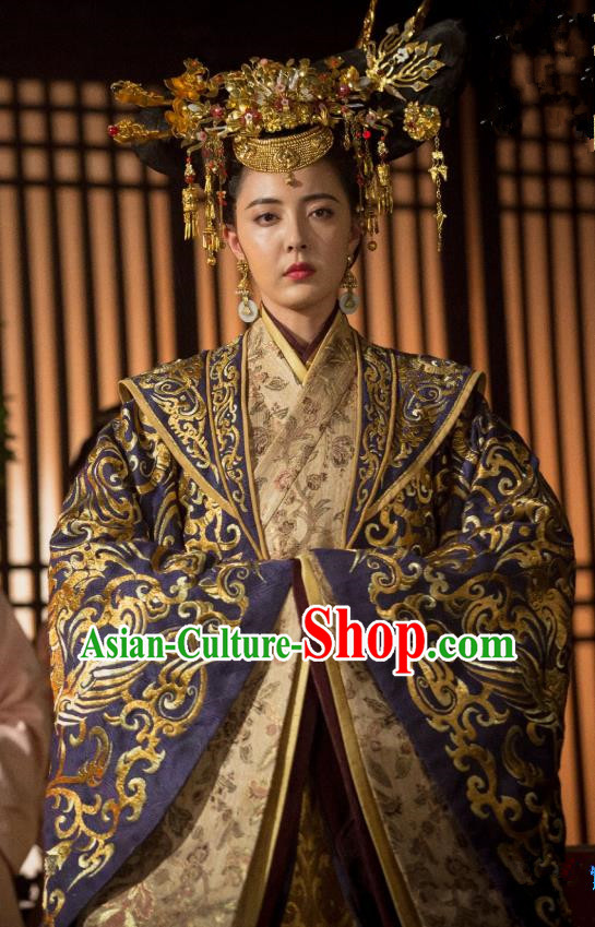 Chinese Ancient Han Dynasty Queen Lv Zhi Dress Historical Drama Hero Dream Costume and Headpiece for Women