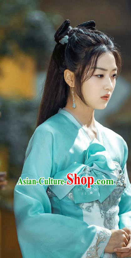 Chinese Ancient Female Doctor Tian Qi Blue Dress Historical Drama Dr Cutie Costume and Headpiece for Women