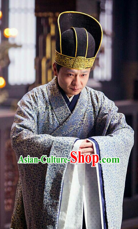 Drama Hero Dream Chinese Ancient Han Dynasty Minister Costume and Headpiece Complete Set