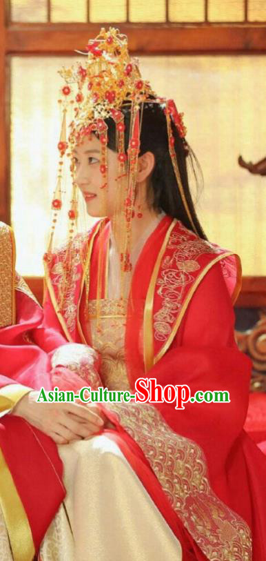 Chinese Ancient Noble Lady Tian Qi Wedding Dress Historical Drama Dr Cutie Costume and Headpiece for Women