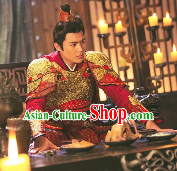 Drama Hero Dream Chinese Ancient Chu King Xiang Yu Helmet and Armor Costume and Headpiece Complete Set