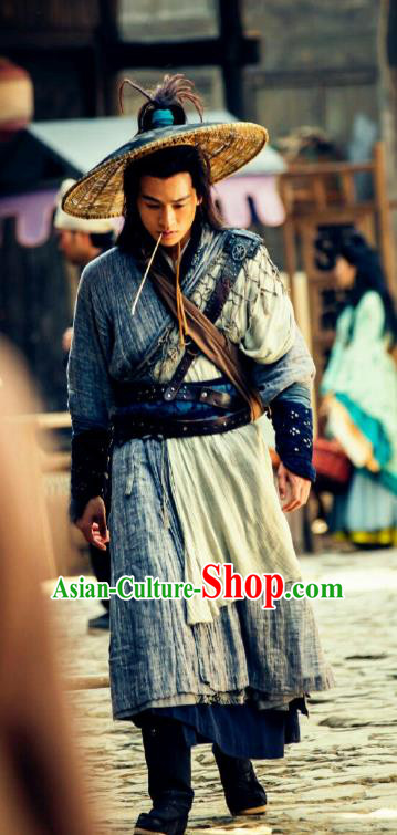 Drama Hero Dream Chinese Ancient Han Dynasty Civilian Swordsman Han Xin Costume and Headpiece Complete Set