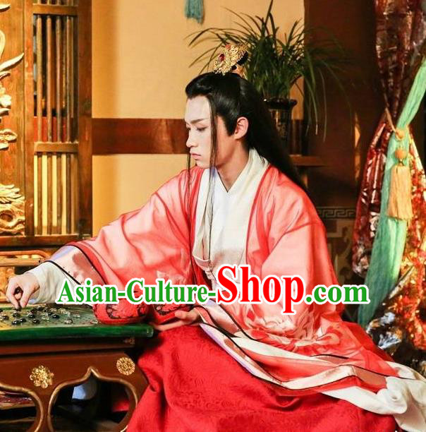 Chinese Ancient Royal Prince Murong li Hanfu Drama Men with Sword Costumes and Hair Accessories for Men