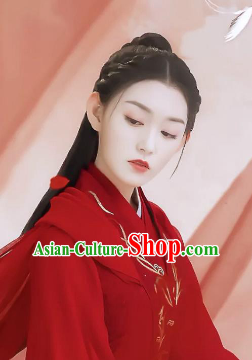 Chinese Ancient Female Swordsman Tan Chuan Red Hanfu Dress and Hair Accessories Historical Drama Love of Thousand Years Across A Man Costumes