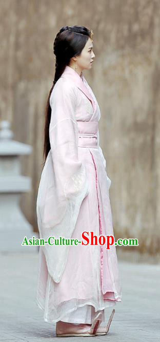 Chinese Ancient Zhou Dynasty Pink Hanfu Dress Historical Drama King Is Not Easy Court Maid Da Xi Costumes and Headwear
