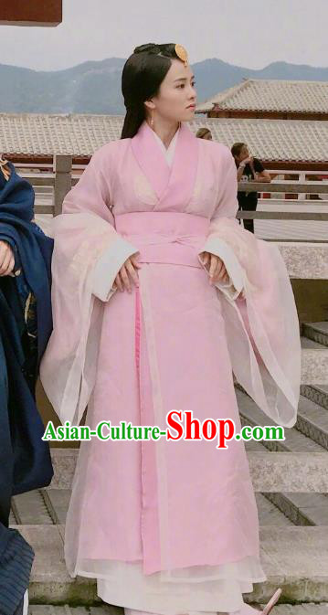 Chinese Ancient Zhou Dynasty Pink Hanfu Dress Historical Drama King Is Not Easy Court Maid Da Xi Costumes and Headwear