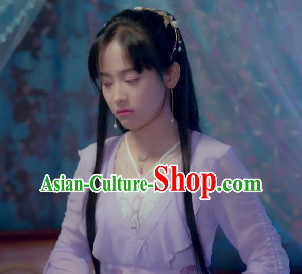 Chinese Ancient Nobility Lady Lin Luojing Lilac Dress Historical Drama Jueshi Qianjin Costume and Headpiece for Women
