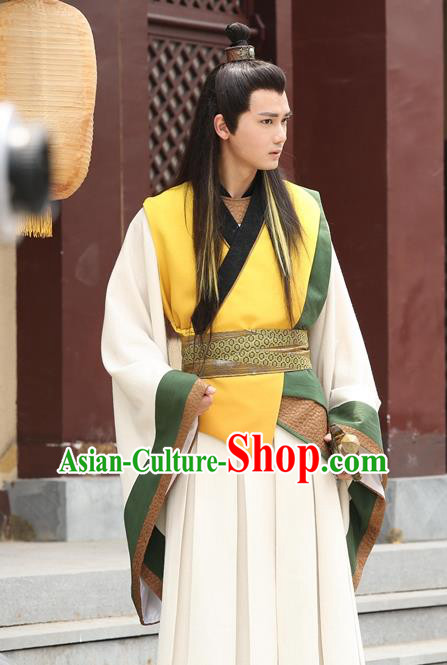 Drama Men with Sword Chinese Ancient Scholar Zhong Kunyi Costume and Headpiece Complete Set