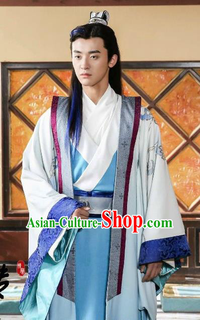 Drama Men with Sword Chinese Ancient General Swordsman Gongsun Qian Costume and Headpiece Complete Set