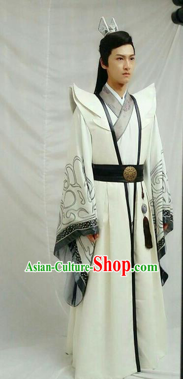 Drama Men with Sword Chinese Ancient Monarch King Jian Bin Costume and Headpiece Complete Set