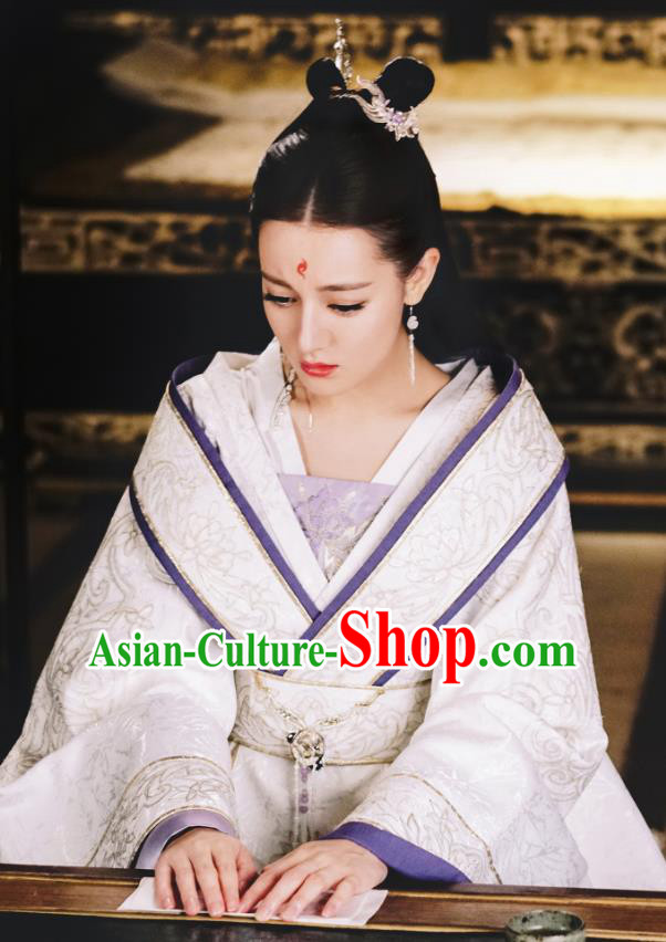 Chinese Ancient God Clan Princess Bai Fengjiu Drama Sansheng Sanshi Pillow Eternal Love of Dream Costume and Headpiece Complete Set
