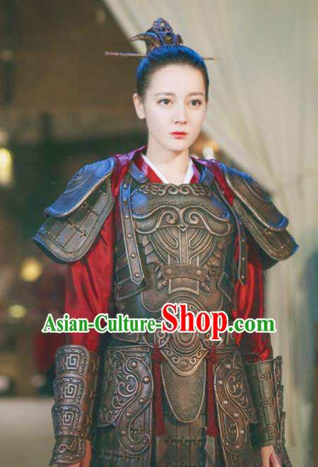 Chinese Ancient Biyi Bird Tribe Princess Alan Red Armor Drama Sansheng Sanshi Pillow Eternal Love of Dream Costume and Headpiece Complete Set