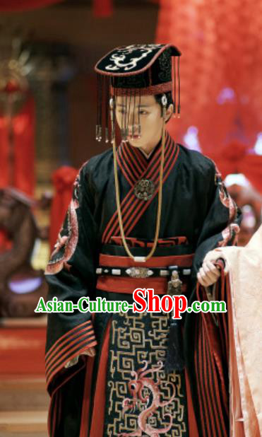 Chinese Ancient Emperor Apparel Clothing and Jade Hairpin Drama King Is Not Easy Ji Man Historical Costumes and Hat