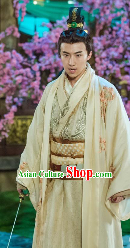 Chinese Ancient Prince Apparel Clothing and Jade Hairpin Drama Pingli Fox Mu Suyu Costumes and Hair Crown
