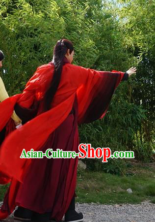 Chinese Ancient King Red Clothing and Jade Hairpin Drama Pingli Fox Yu Yan Apparel Costumes