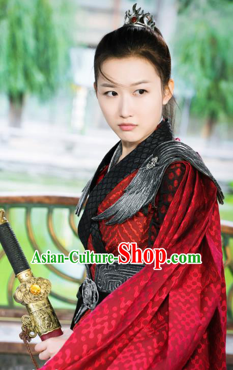 Chinese Ancient Female General Historical Costumes and Hair Accessories Drama Oh My Emperor Wu Shengnan Red Dress