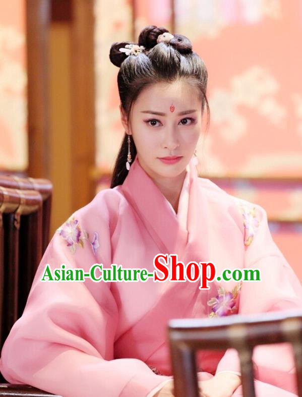 Chinese Ancient Princess Pink Costume Historical Drama The Taosim Crandmaster Mei Kongyun Dress and Hairpins