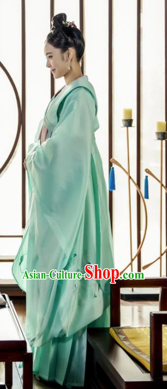 Chinese Ancient Court Princess Historical Costumes and Hair Accessories Drama Tang Dynasty Tour Li Anlan Green Hanfu Dress