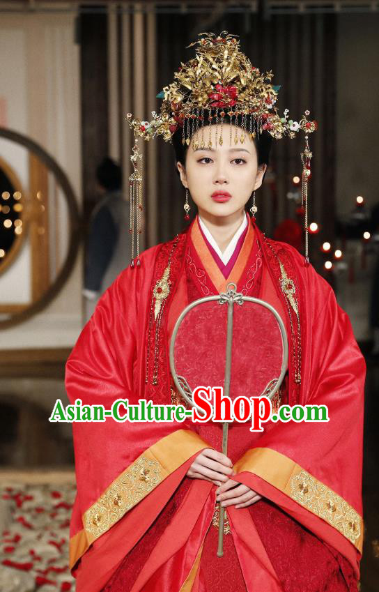 Chinese Ancient Noble Lady Wedding Historical Costumes and Phoenix Coronet Drama Tang Dynasty Tour Lu Xinyue Red Hanfu Dress