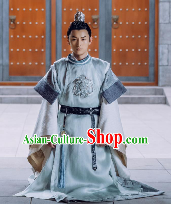 Chinese Ancient Crown Prince Clothing and Headwear Drama Tang Dynasty Tour Prince Li Chengqian Blue Costumes