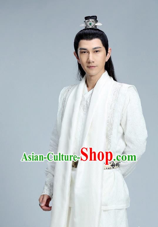 Chinese Ancient Prince Hanfu Clothing and Hairdo Crown Drama The Taosim Crandmaster Swordsman White Costumes