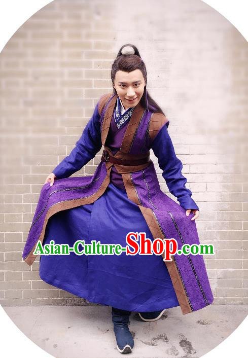 Chinese Ancient Prince Purple Hanfu Clothing and Hairdo Crown Drama The Taosim Crandmaster Swordsman Costumes