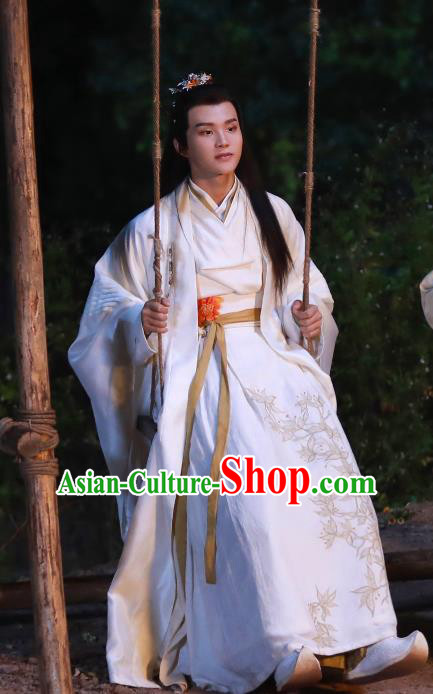 Chinese Ancient Knight White Clothing and Headpieces Drama the Birth of the Dream King Swordsman Ji Chuan Costumes