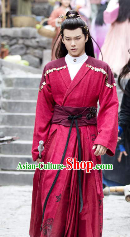 Chinese Ancient Knight Red Clothing and Hairpin Drama the Birth of the Dream King Swordsman Ji Chuan Costumes
