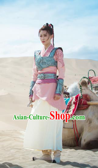 Chinese Ancient Female Swordsman Armor Historical Drama The Taosim Crandmaster Bai Qianji Dress and Hair Accessories