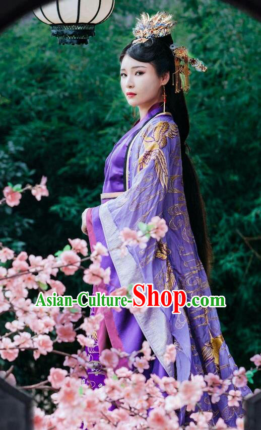 Chinese Ancient Royal Queen Historical Costumes Drama Princess at Large Gudu Fei Hanfu Dress and Hair Jewelries