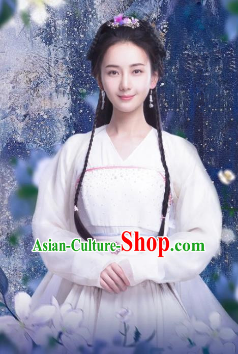 Chinese Ancient Female Historical Costumes Drama Princess at Large Yan Ruoxi Hanfu Dress and Hair Jewelries