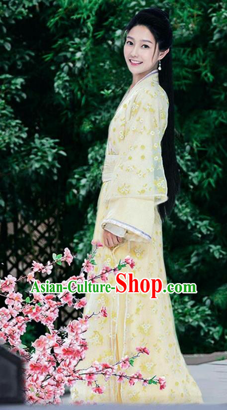 Chinese Ancient Young Lady Historical Costumes Drama Princess at Large Ji Xianyun Yellow Hanfu Dress