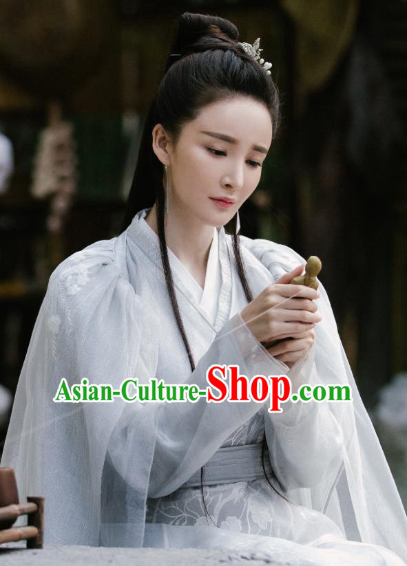 Chinese Ancient Demon Princess Ji Heng Drama Sansheng Sanshi Pillow Eternal Love of Dream White Dress and Hairpins Complete Set