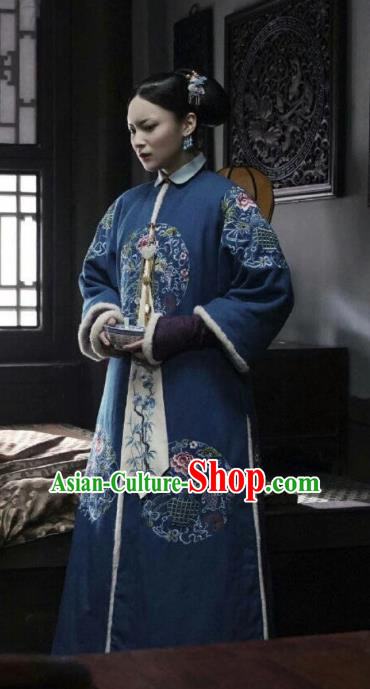 Chinese Ancient Garment Manchu Concubine Qipao Dress and Hair Accessories Drama Dreaming Back to the Qing Dynasty Court Lady Ming Hui Apparels Costumes