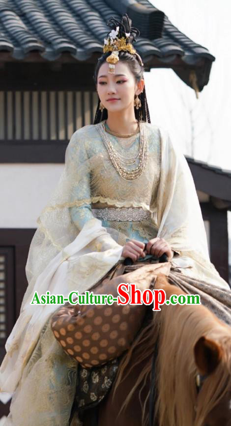 Chinese Ancient Ethnic Princess Dress Garment Costumes and Headwear Drama To Get Her Court Female Murong Xianyue Apparels