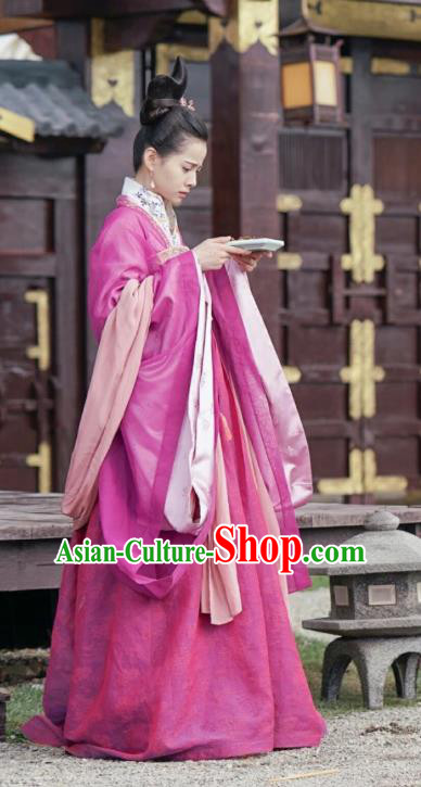 Chinese Ancient Princess Rosy Garment Dress and Hair Jewelries Drama To Get Her Court Consort Lin Zhengzheng Apparels Costumes