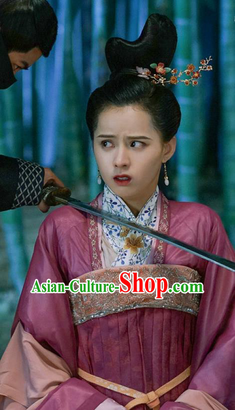 Chinese Ancient Princess Rosy Garment Dress and Hair Jewelries Drama To Get Her Court Consort Lin Zhengzheng Apparels Costumes